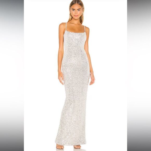 Nookie Lovers Nothings Sequin Gown in Silver Size XS - Picture 1 of 11